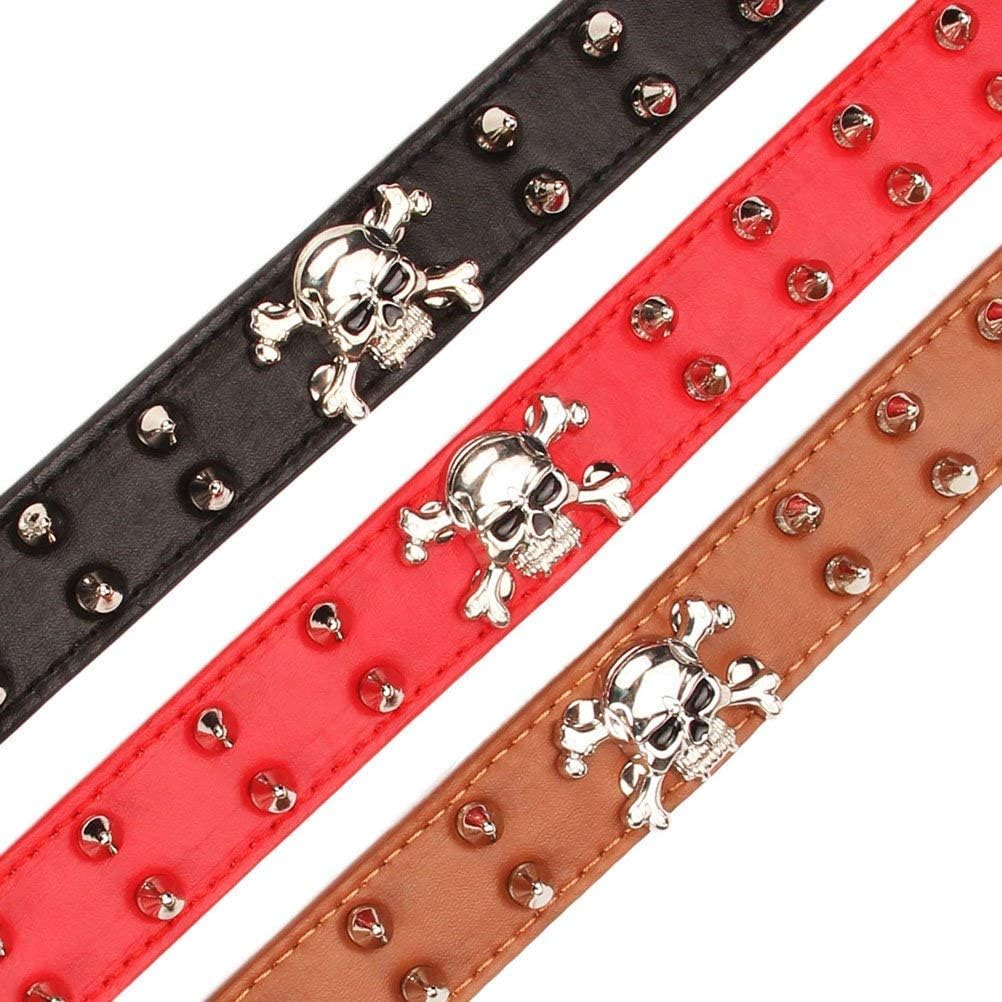 Haoyueer Spiked Leather Dog Collar - 2 Rows Bullet Rivets Studded PU Leather - Cool Skull Pet Accessories for Medium and Large Dogs(Hot Pink,M) image number 3