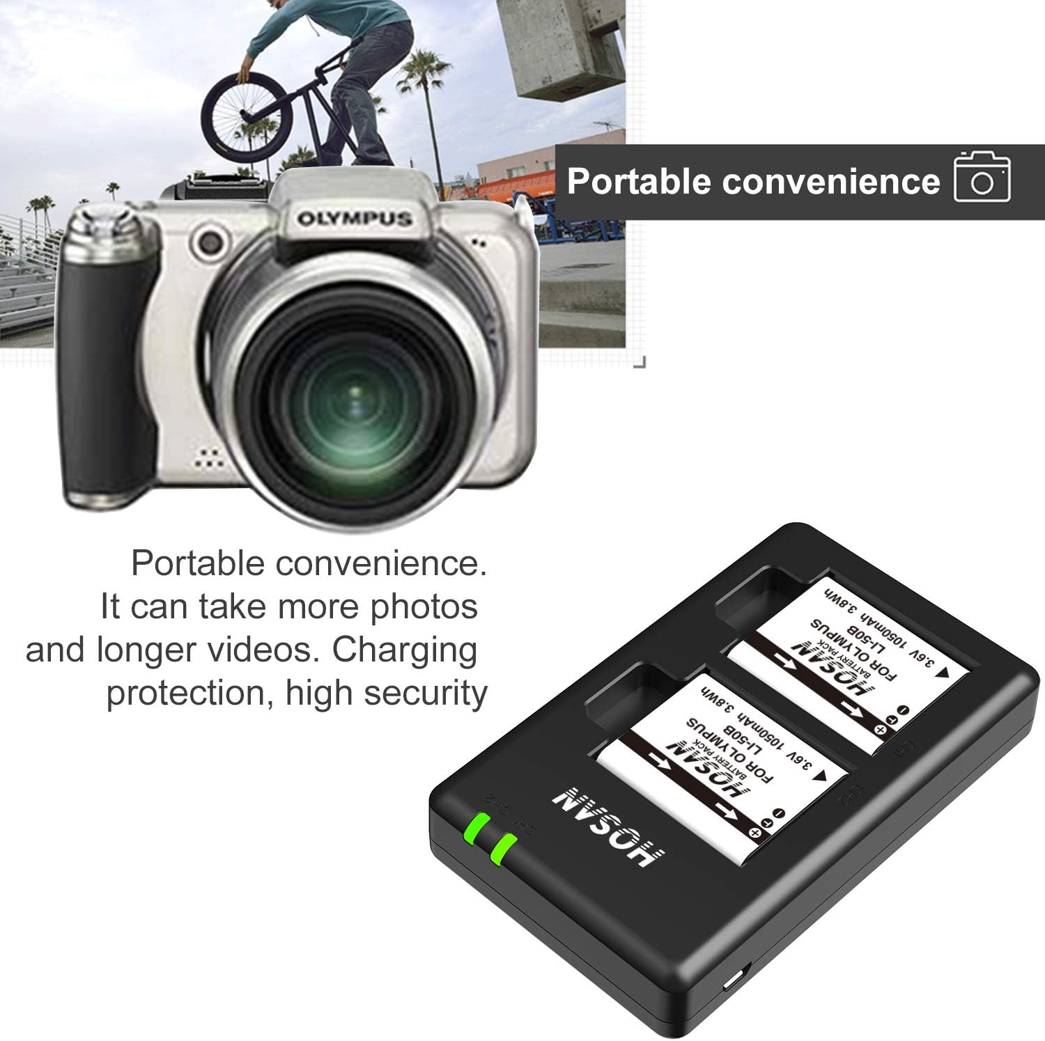 LI-50B Battery (2 Pack) and Dual USB Charger Kit for Olympus Li-50B, Pentax D-Li92,Ricoh DB-100, SP-720UZ, SP-800UZ, SP-810UZ, Olympus SZ-10, SZ-12, SZ-15, SZ-16, SZ-20, SZ-30MR, SZ31MR image number 2