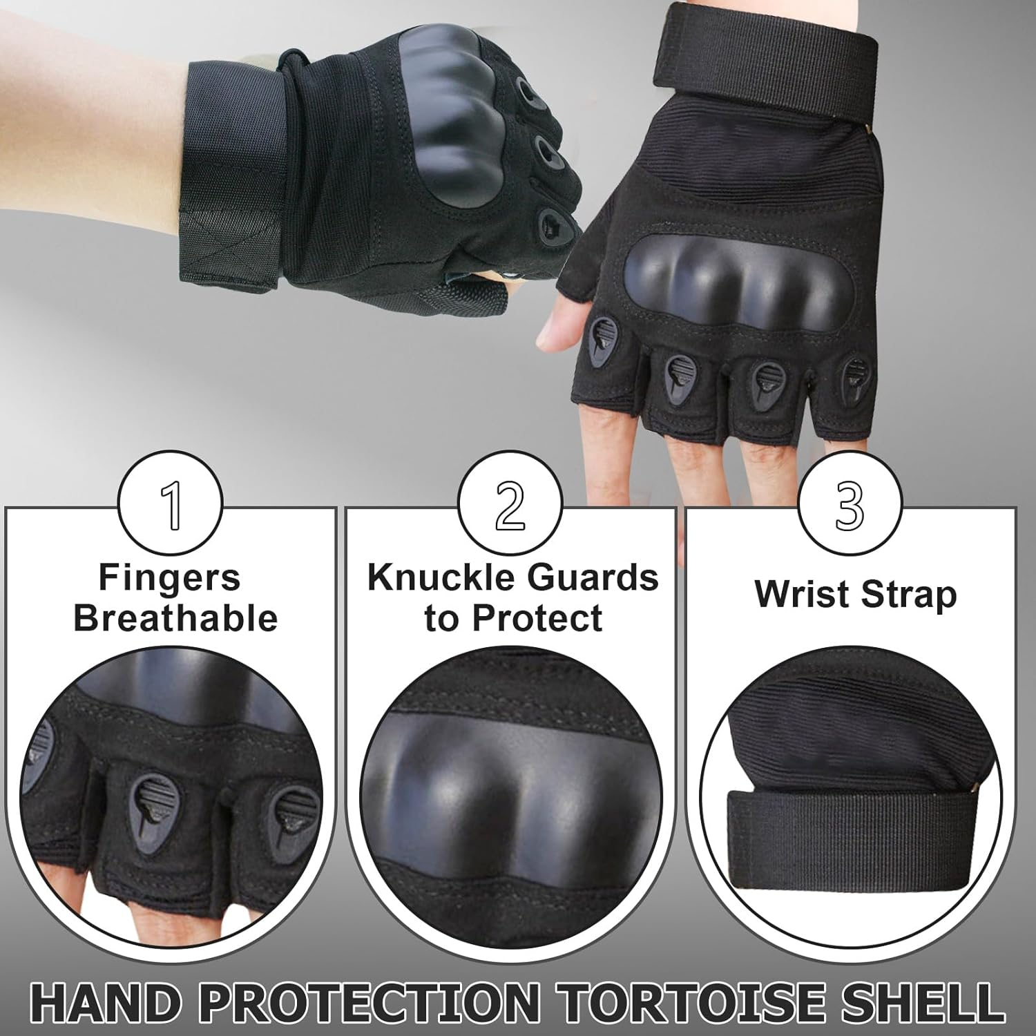 Cubeplug Mens Breathable Padded Fingerless Motorcycle Gloves Half Finger Gloves for Cycling Hiking Climbing Outdoor Sports image number 4