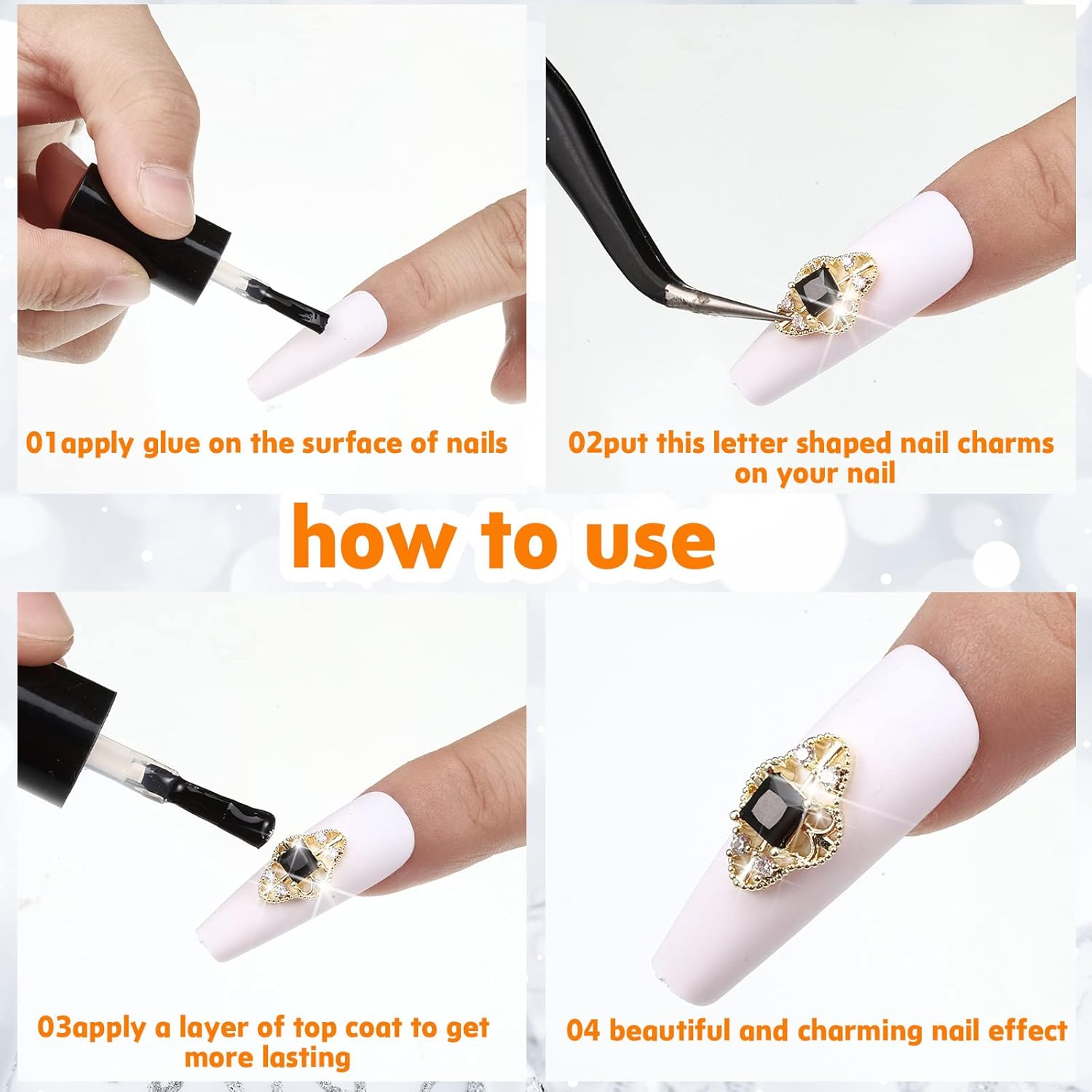 Leelosp 24 Pieces 3D Nail Charms Gold Luxury Black Rhinestones Nail Charms for Acrylic Nails Black Zircon Jewels Crystals Rhinestones with Storage Box for DIY Craft Art image number 1