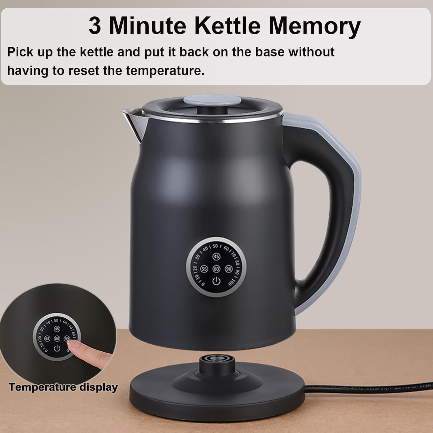 Electric Kettle, Electric Tea Kettle for Boiling Water, 1.2L 1000W Double Wall Stainless Steel Water Boiler Heater, 4 Temperature Control Teapot, Auto Shut-Off, Boil-Dry Proof Coffee Tea Pot image number 3