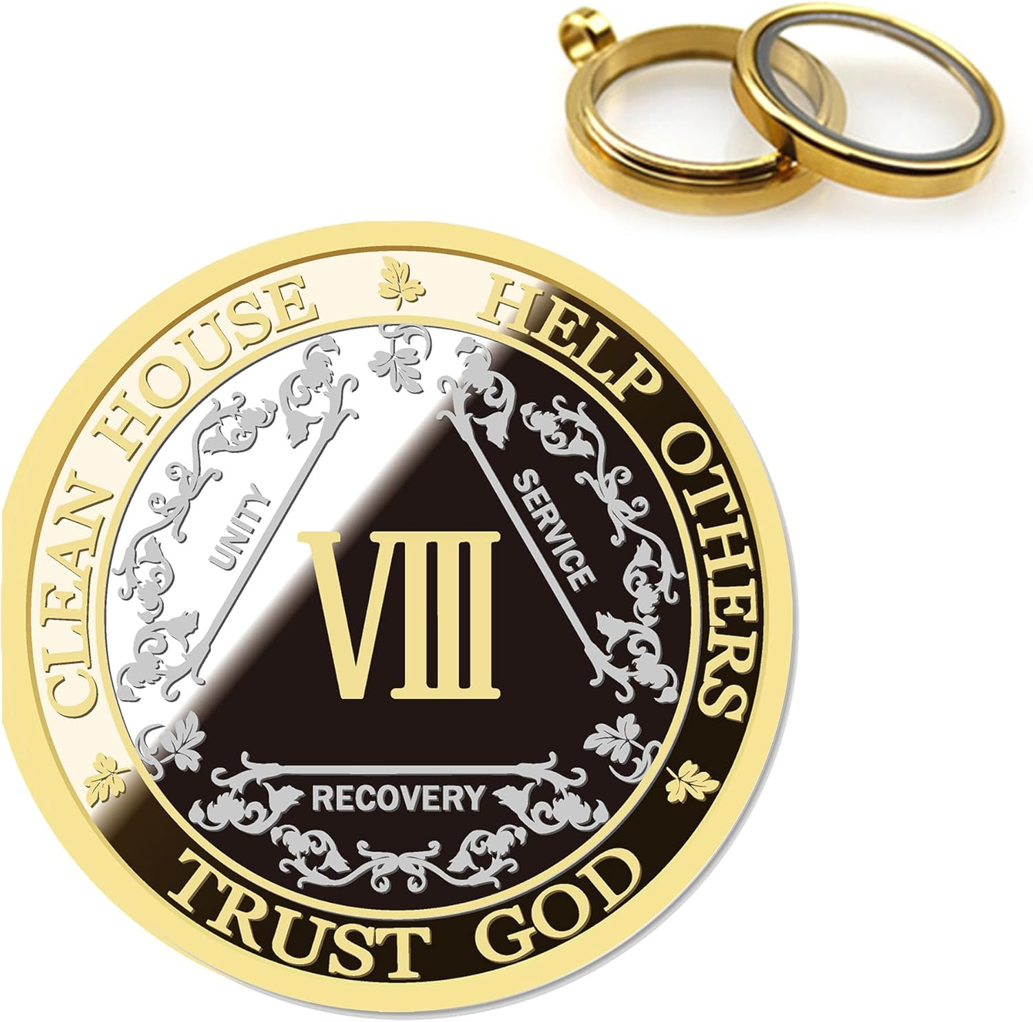 Affirmation Sobriety Coin Gift Set | Silver & Gold AA Chip Medallion with Token Capsule, Stand & Card | Sobriety Gifts for Anniversary Month & Year for Men & Women in Recovery (Two Years)