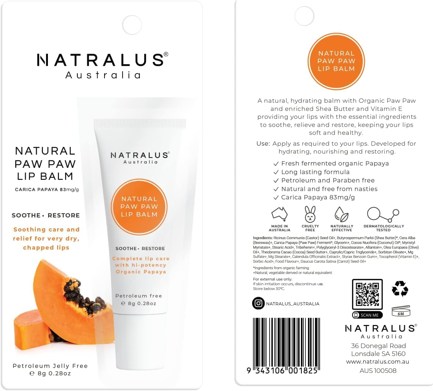 NEW Natralus Essential Paw Paw Lip Balm 25G image number 3