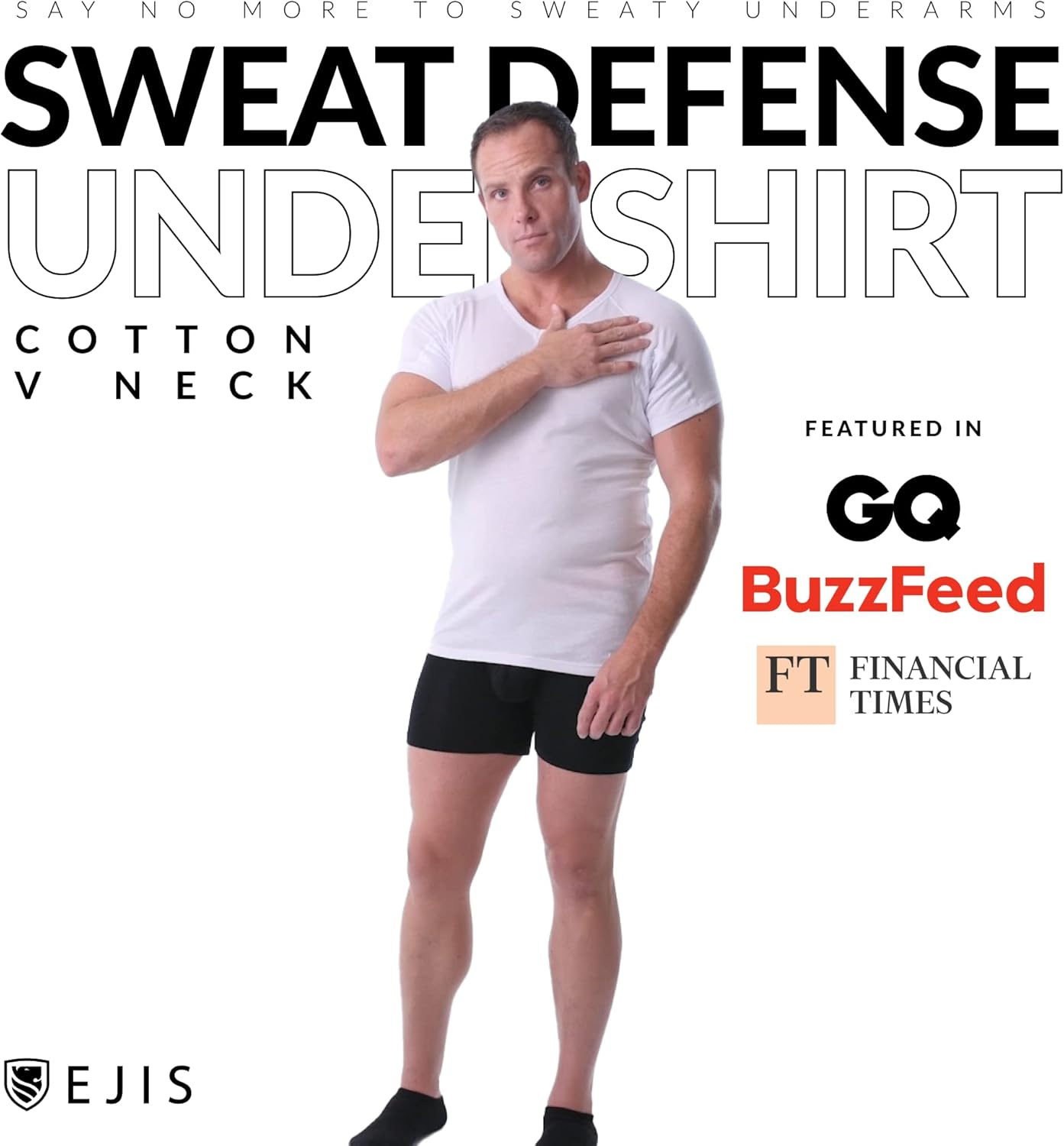 Ejis Men'S Sweat Proof Undershirt, V Neck, Anti-Odor Silver, Cotton, Sweat Pads image number 5