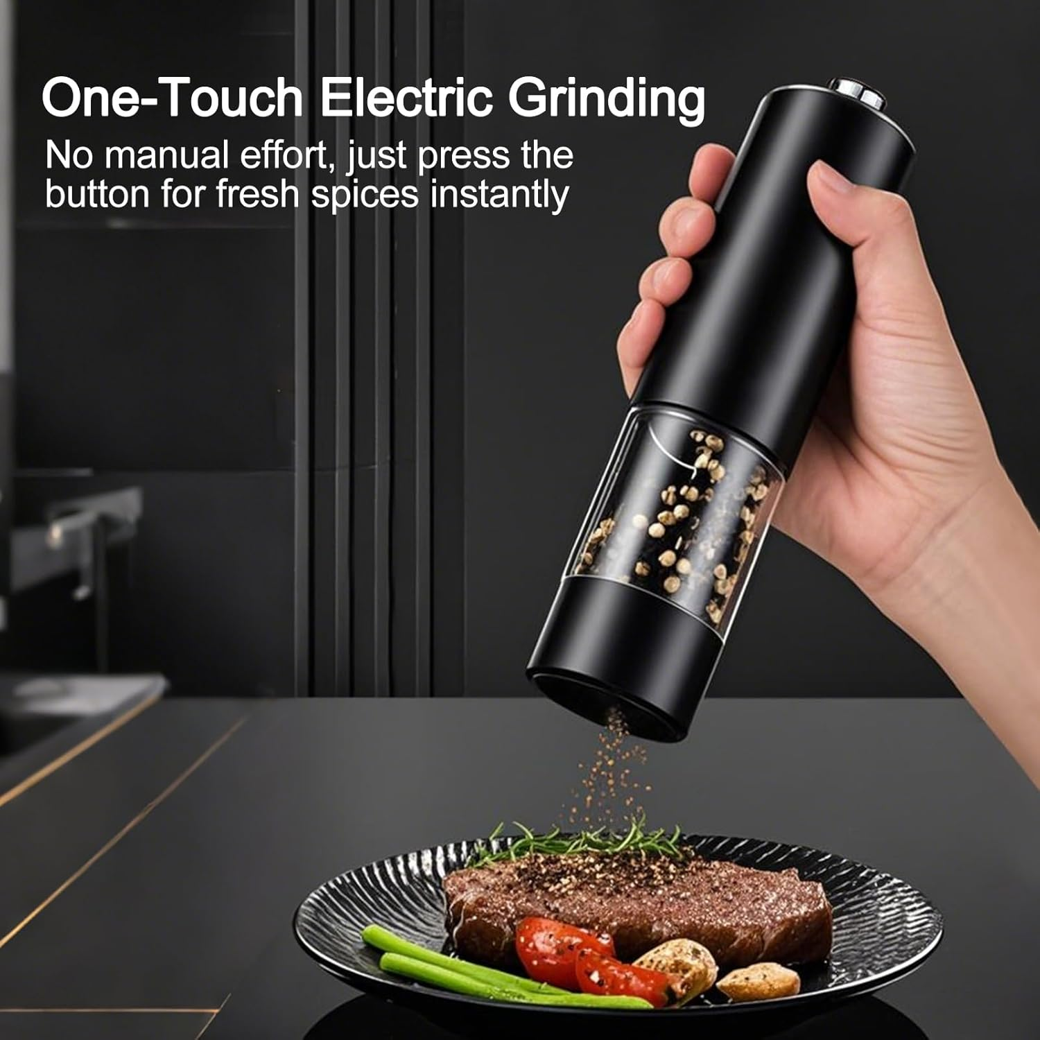 Electric Salt and Pepper Grinder Set, ABS Pepper Mill Set with Adjustable Ceramic Core, Refillable Spice Container for Home Kitchen, One Touch Operation image number 1