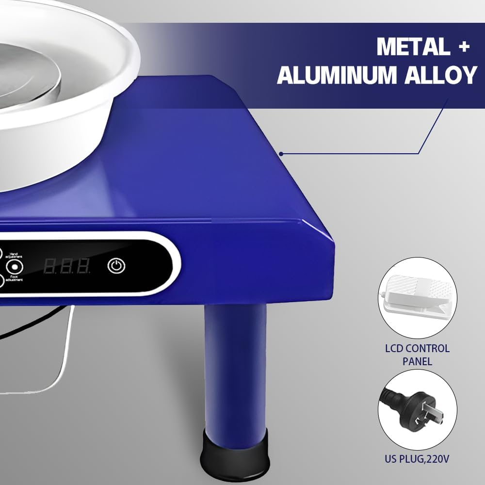 Alston 9.8Inch Electric Pottery Wheel Machine 1200W Adjustable Speed Pottery Wheel, Foot Pedal Control Ceramic Pottery Forming Wheel, Ceramic Crafts DIY Clay Tool with Detachable Basin, AU Plug image number 1