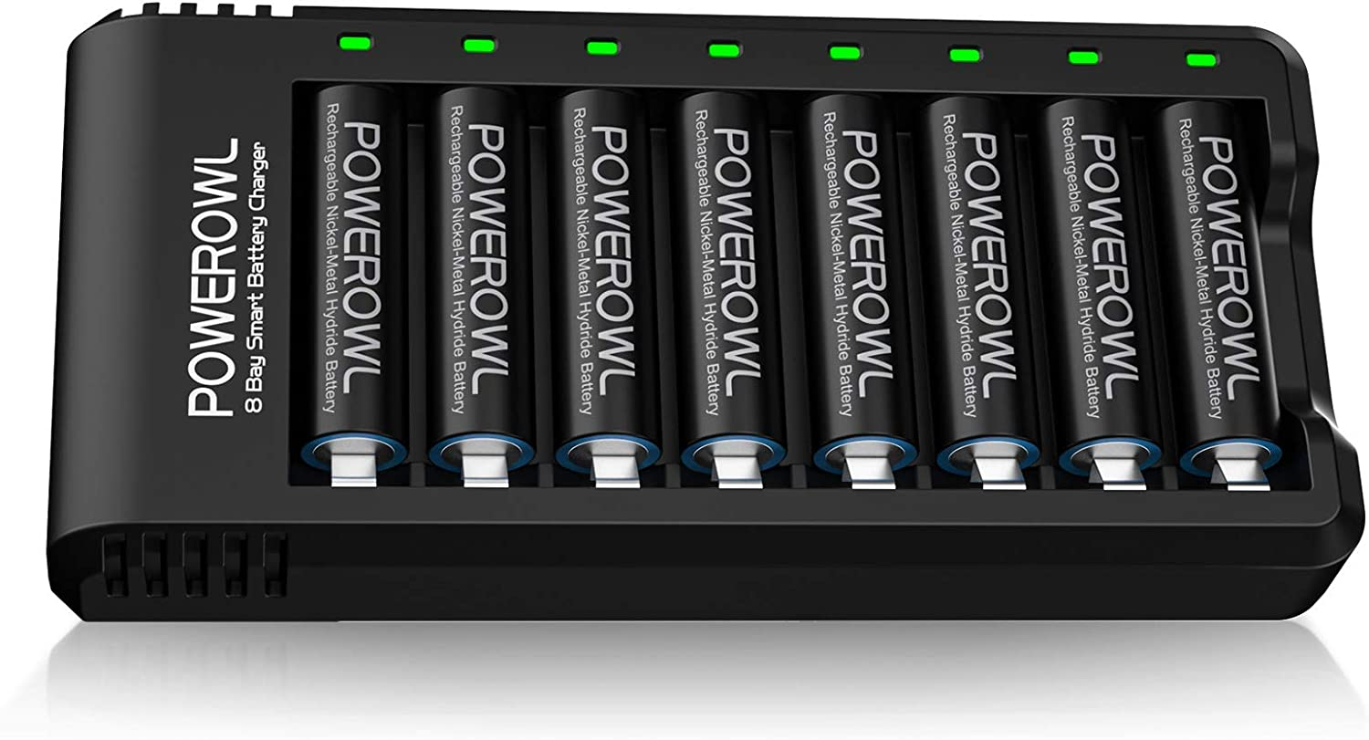 POWEROWL Rechargeable Batteries AA with 8 Bay Battery Charger, USB High-Speed Charging, Independent Slot, for AA AAA Ni-Mh Ni-Cd Rechargeable Batteries image number 4