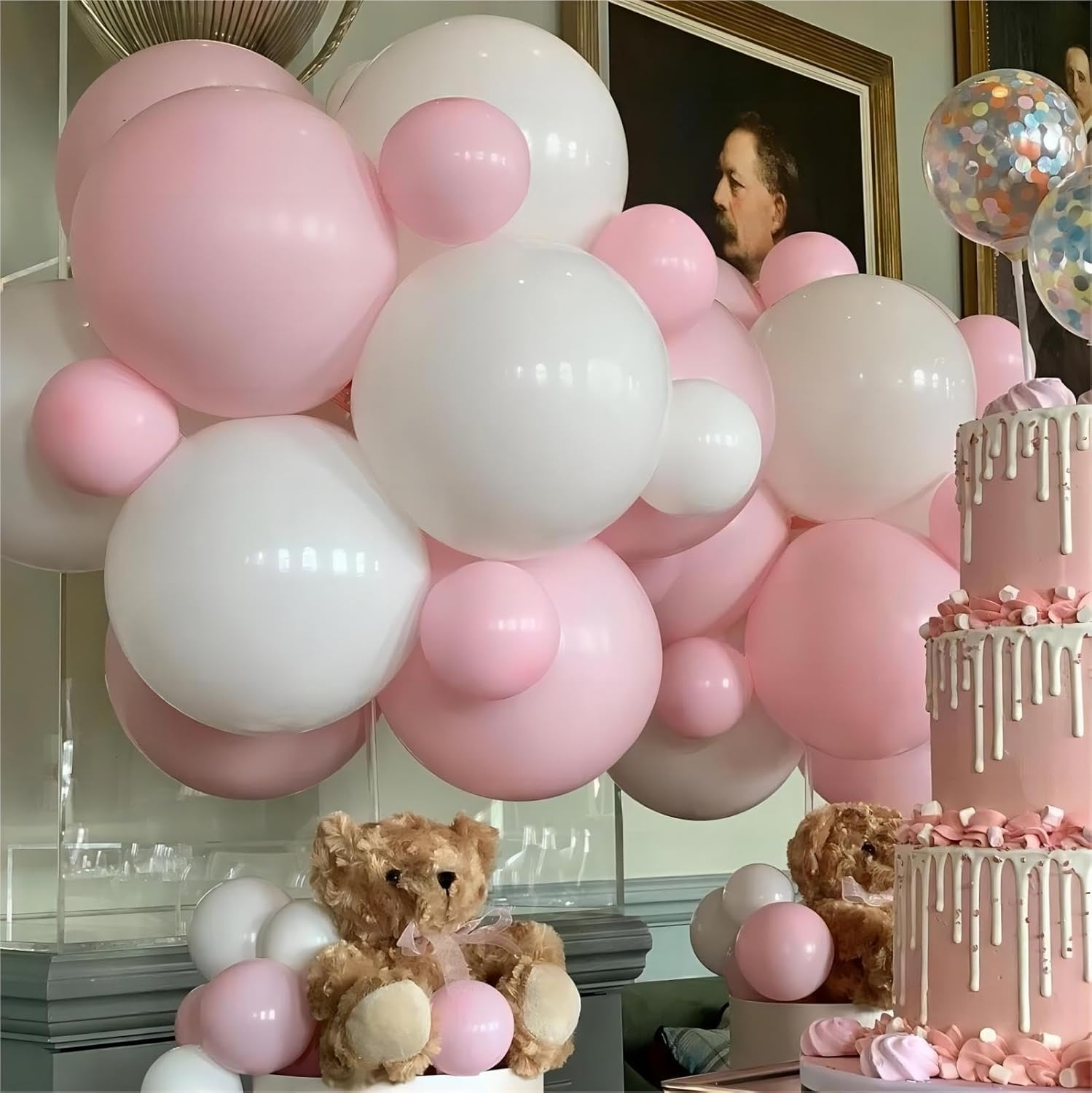 110Pcs Light Pink Balloons, 12Inch Pink Latex Party Balloons, Helium Quality for Birthday Gender Reveal Wedding Baby Shower Party Decorations(With 2 Pink Balloons) - Dark Brown image number 5