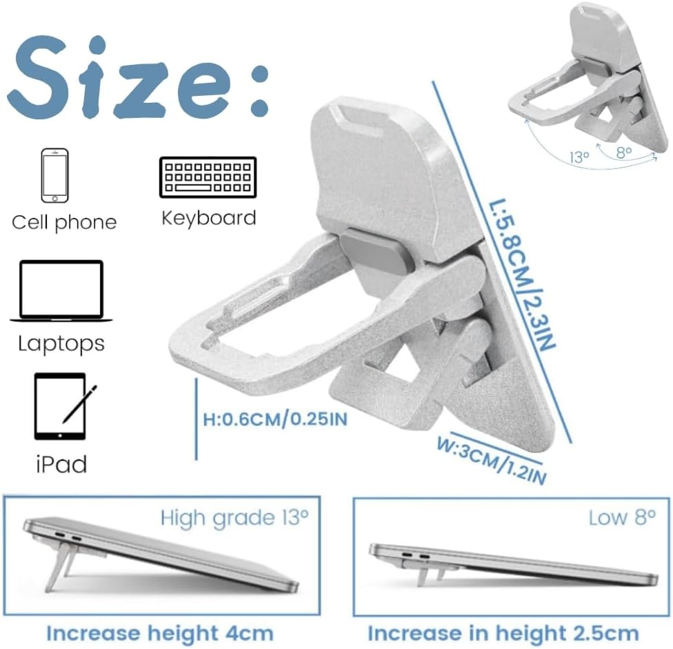 FUNNTY Adjustable Angles Zinc Alloy Mini Foldable Laptop Stand,Portable Computer Keyboard,Self-Adhesive Invisible Notebook Stand and Keyboard Lift for Desk (2Pcs Silver)