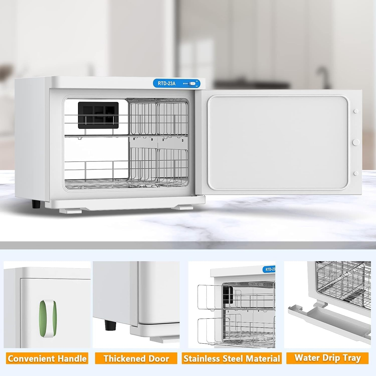 AURORA & Sons-Hot Towel Warmer &ndash; 23L Towel Warmer for Bathroom with Stainless Steel Racks, White in Colour, Drying Electric Towel Heater for Bathrooms, Spa & Home Use-Stylish Heated Towel Rack for Warm, Cozy Towels image number 6