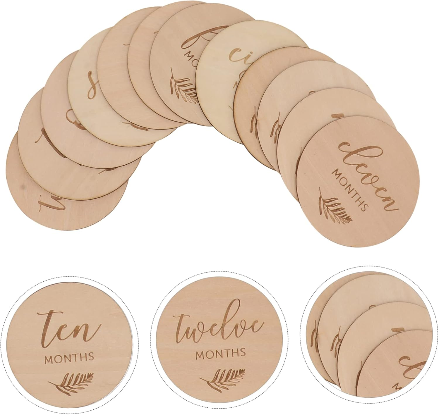 UPKOCH 12Pcs Double Sided Wooden Milestone Cards Growth Photo Props Newborn Memory Discs for First Year Milestones Showers