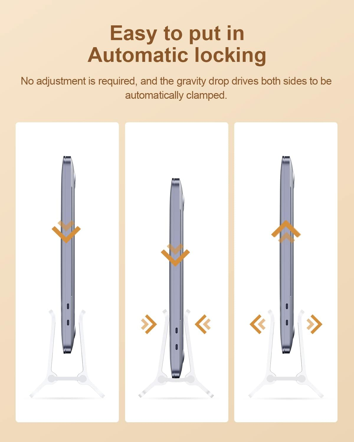 Hagibis Vertical Laptop Stand Desktop for Desk Gravity Locking Holder Dock save Space Improves Airflow for Macbook Pro, Mac Mini, Surface, HP, Dell, Chrome Book (White ABS) image number 5