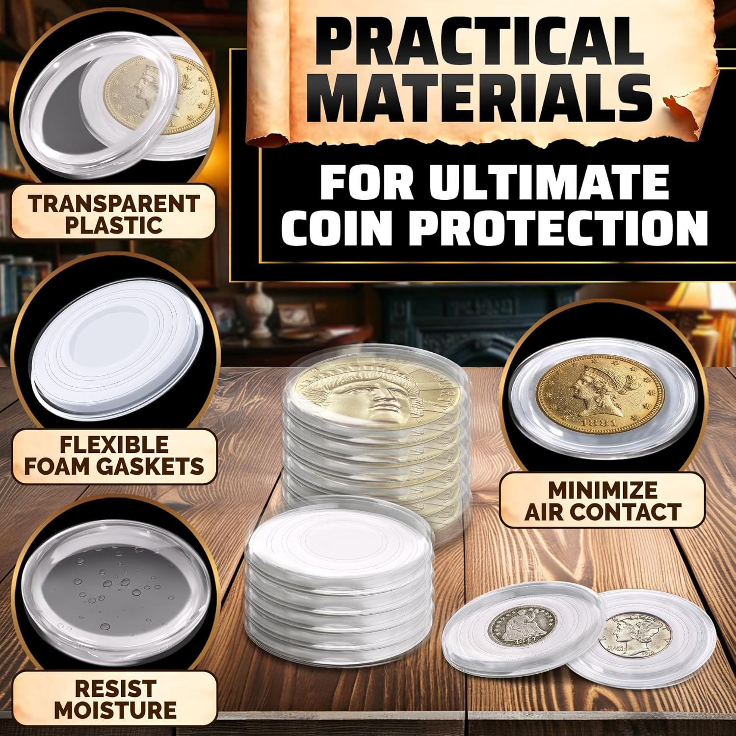 40 Mm Silver Coin Holder Coin Case Coin Capsules Storage Container with Storage Organizer Box for Coin Collection Supplies (60 Pieces) image number 2