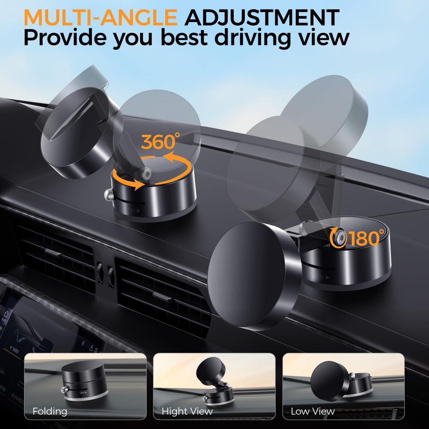 Foldable 360&deg; Magnetic Car Phone Holder, Dashboard Mount for All Smartphones, Universal Rotatable Phone Stand for Iphone and Android image number 5