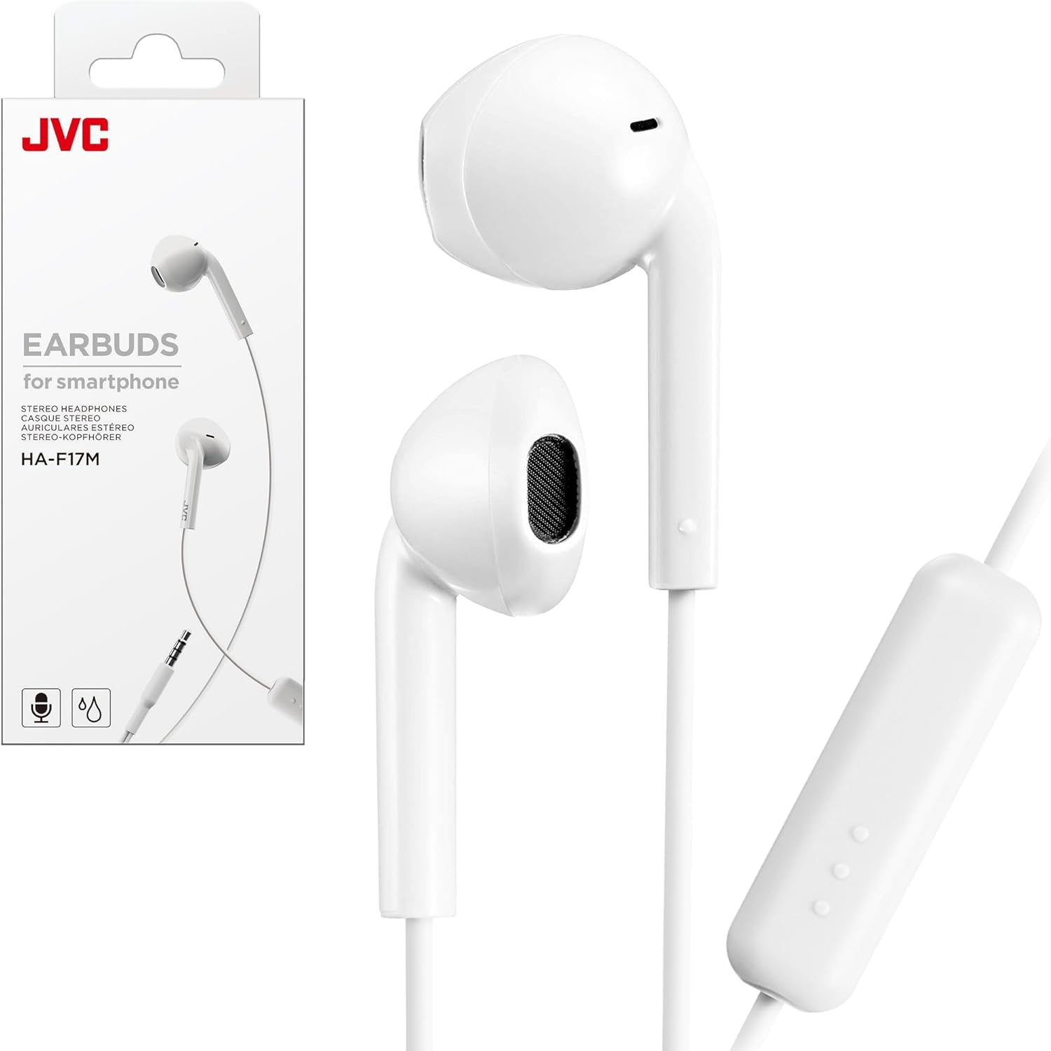 JVC HAF17MW Earbud Headphones with Mic and Remote - White