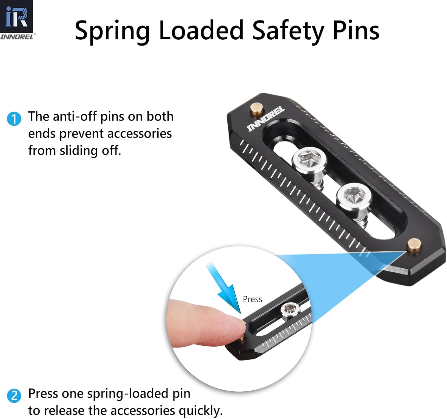 2 Packs Quick Release NATO Rail 65Mm Long Universal anti off Rail with 1/4" Screws and anti Drop Safety Pins NR65-INNOREL Aluminum Alloy Mini Rail for Camera Cage, Field Monitor Mount NATO Clamp