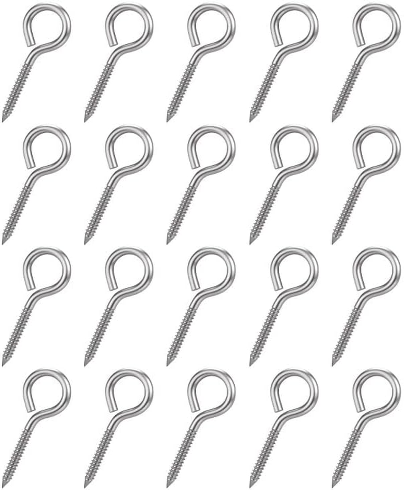 20Pcs 40Mm Galvanised Eye Screws Silver - Self-Drilling Wall Hooks for Hanging Plants/Bird Feeders/Curtains, Indoor & Outdoor Use