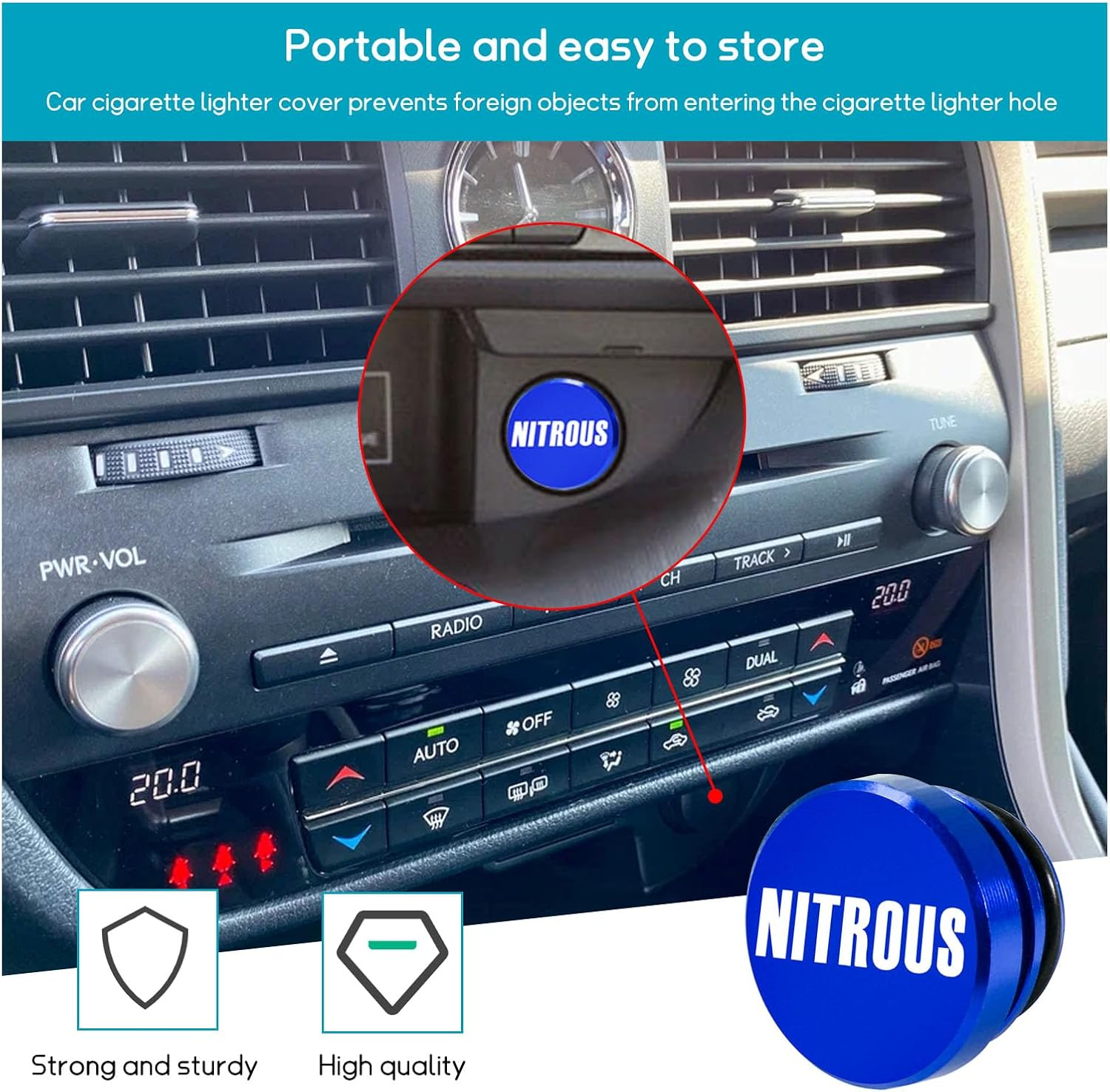 Augeny Car Cigarette Lighter Cover, Aluminum Dustproof Nitrous Button, Universal Cigarette Socket Cover Fits Most Automotive Vehicles Boats with Standard 12 Volt Power Source image number 5