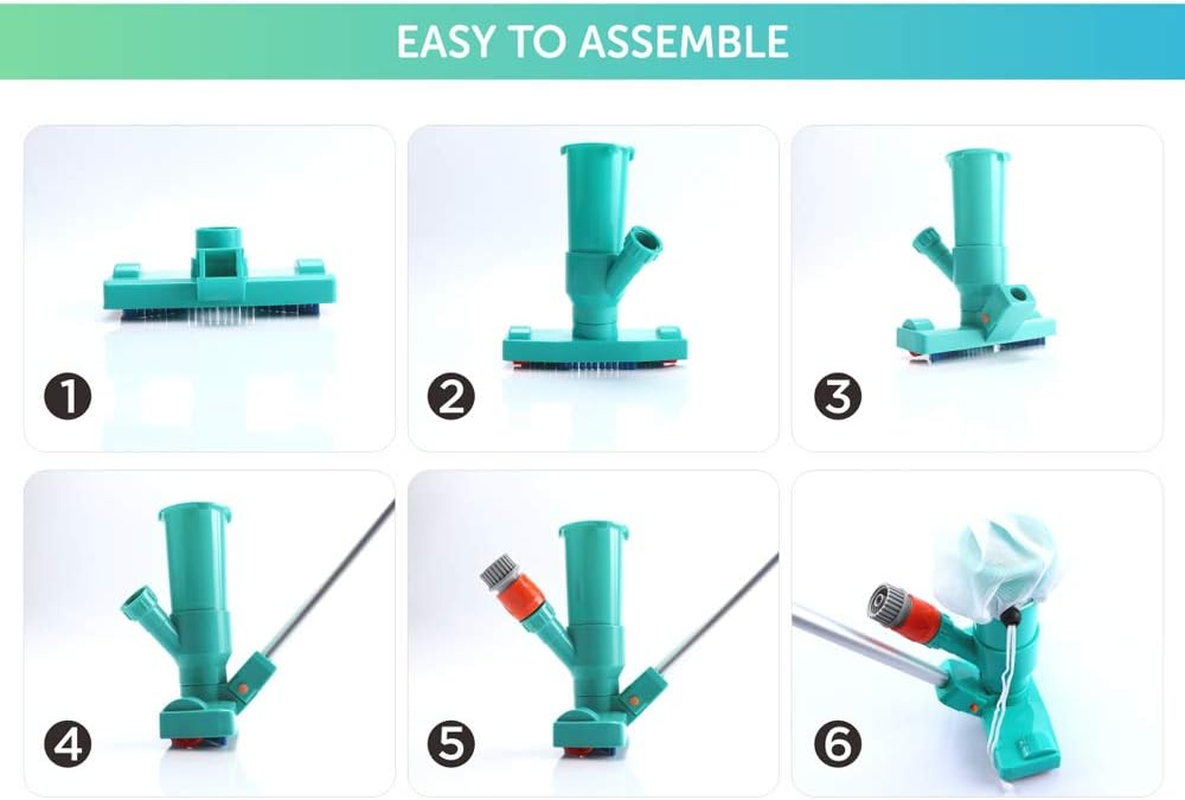 POOLWHALE Portable Pool Vacuum Jet Underwater Cleaner W/Brush,Bag,6 Section Pole of 56.5"(No Garden Hose Included),For above Ground Pool,Spas,Ponds & Fountains image number 5