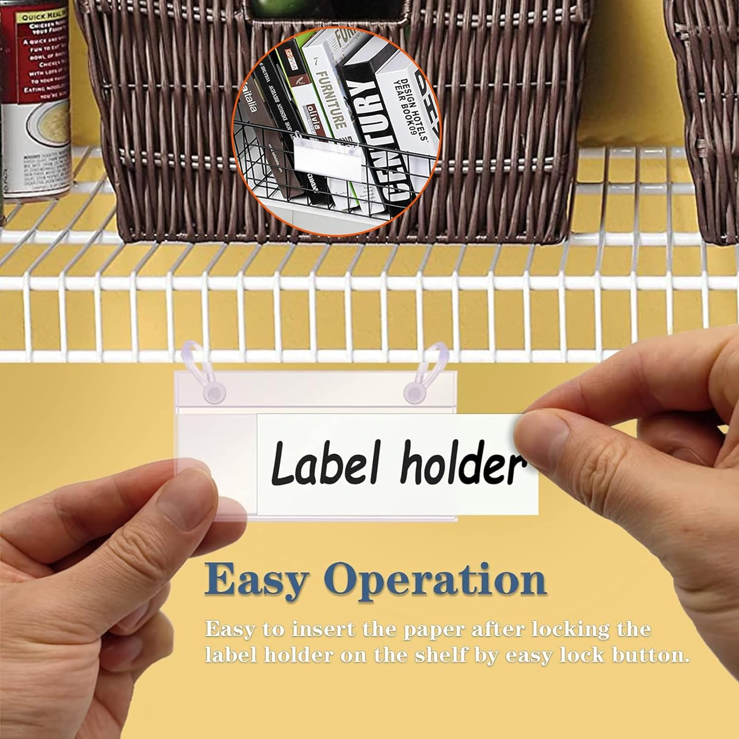 Plastic Wire Shelf Label Holders - 10 X 5.5CM Clear Price Tag Holder Sign & Ticket Holder with Double Snap Lock Closure, Reusable Basket Label Holders for Market, Retail Shop, Pantry 20 Pack image number 2