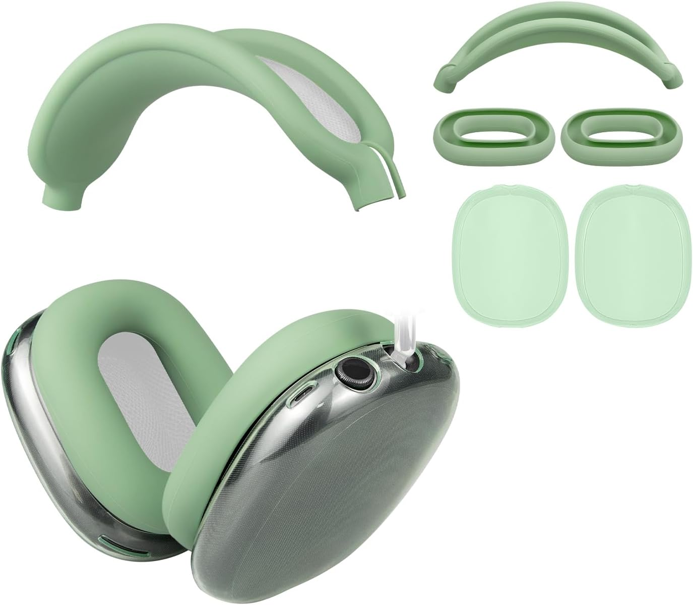 SOULWIT Protective Kit for Airpods Max, Headband Cover + TPU Case Protector + Silicone Ear Pads Cover, Sweatproof Accessory, Easily Washable, Anti-Scratch (Green)