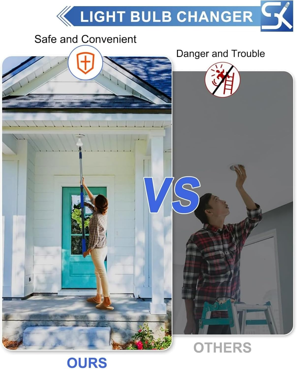 Ssumght 5.5M Reach Light Bulb Changer for High Ceilings with Telescopic Extension Pole, 1-3.6M Light Bulb Extension Pole Changer with Basket and Suction Cup for High Ceilings and Recessed Light,3.6M image number 3