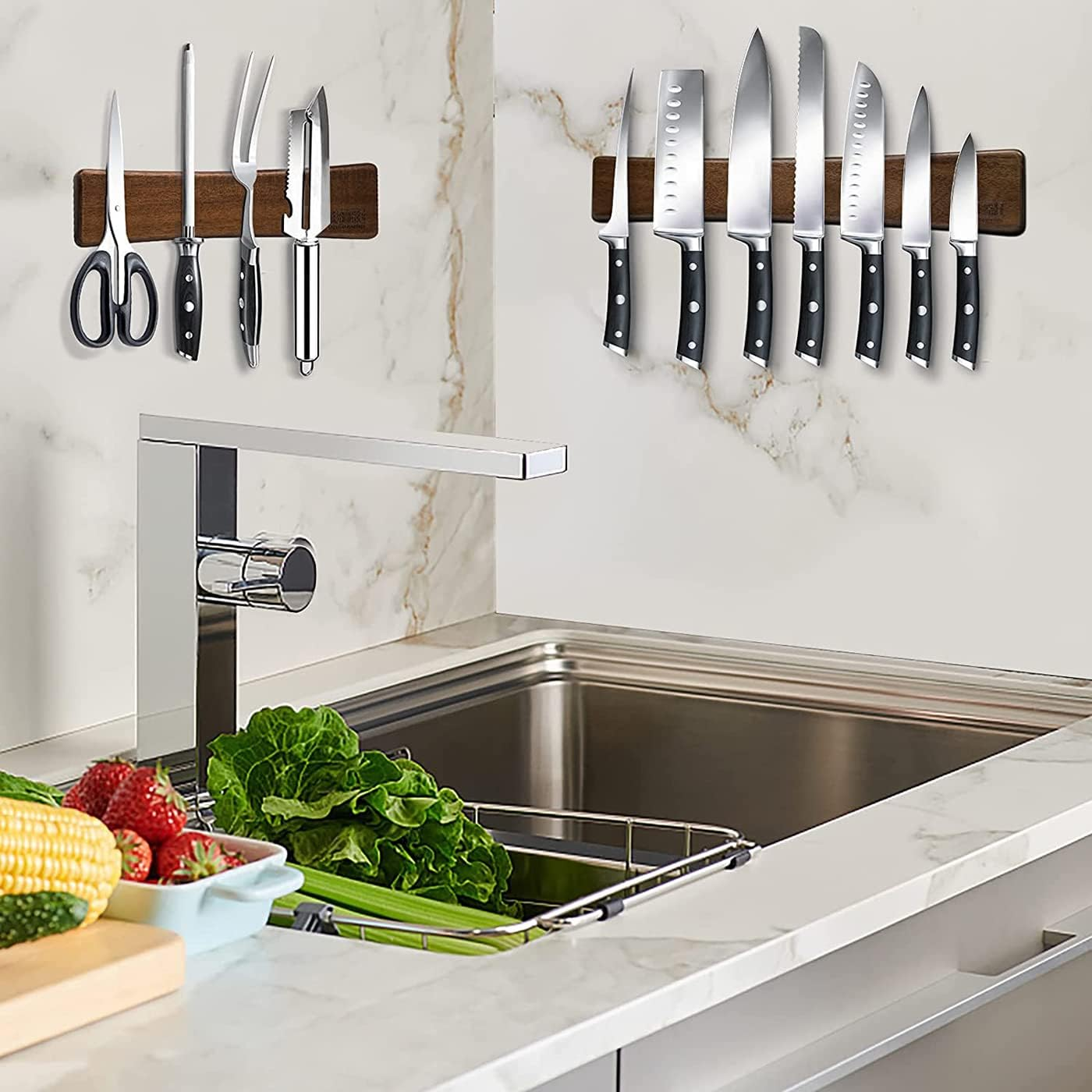 HOSHANHO Magnetic Knife Holder Magnetic for Wall Magnetic Knife Holder Wooden Knife Holder for Utensils and Storage Magnetic Tools 25 Cm image number 4