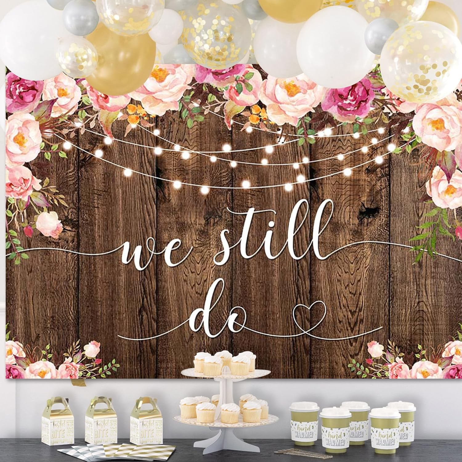 APROPHIC We Still Do Photo Background Anniversary Celebrations Engagement Country Wood Flower Photography Background Cake Zhuo Supplies Banner Suitable for Birthdays, Parties, Baby Showers 210 X 150 image number 1