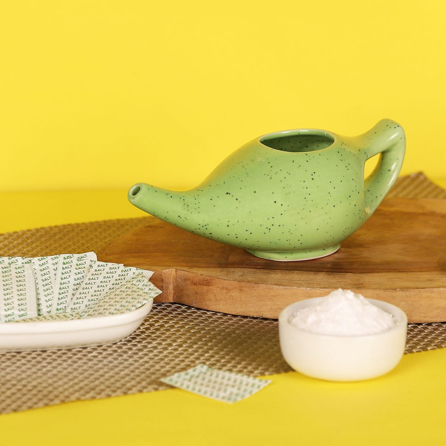 Healthgoodsau - Freckle Pattern Green Ceramic Neti Pot for Nasal Cleansing, 225 Ml Capacity, Dishwasher Safe