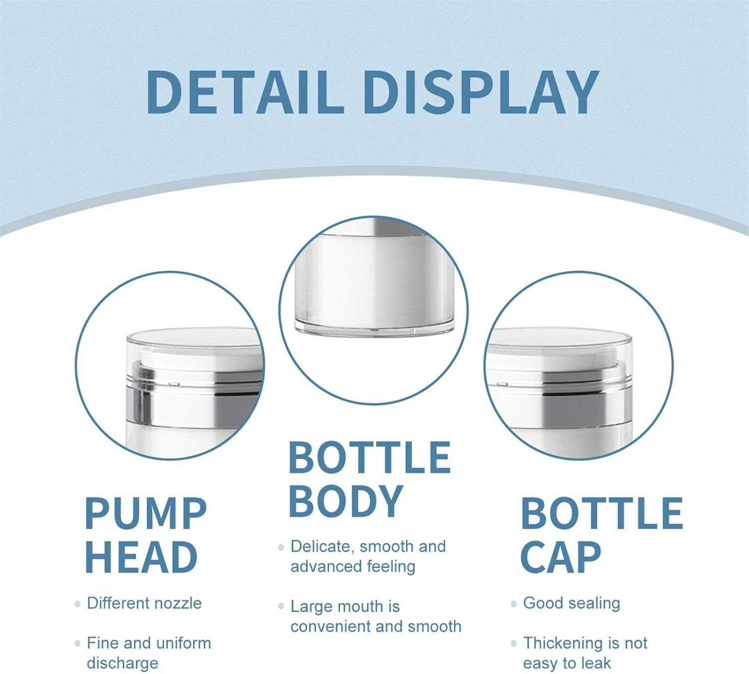 Pump Bottle Dispenser | Airless Pump Jar | Moisturiser Pump Dispenser Airless Pump Bottle | 15/30/50Ml Refillable Portable Cosmetic Container image number 1