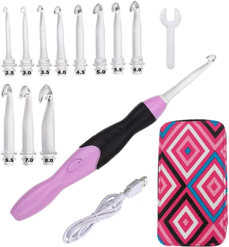 11 Sizes Lighted Crochet Hooks Set - Light up Crochet Hooks with Case,Rechargeable Light Crochet Hook 2.5Mm to 8Mm