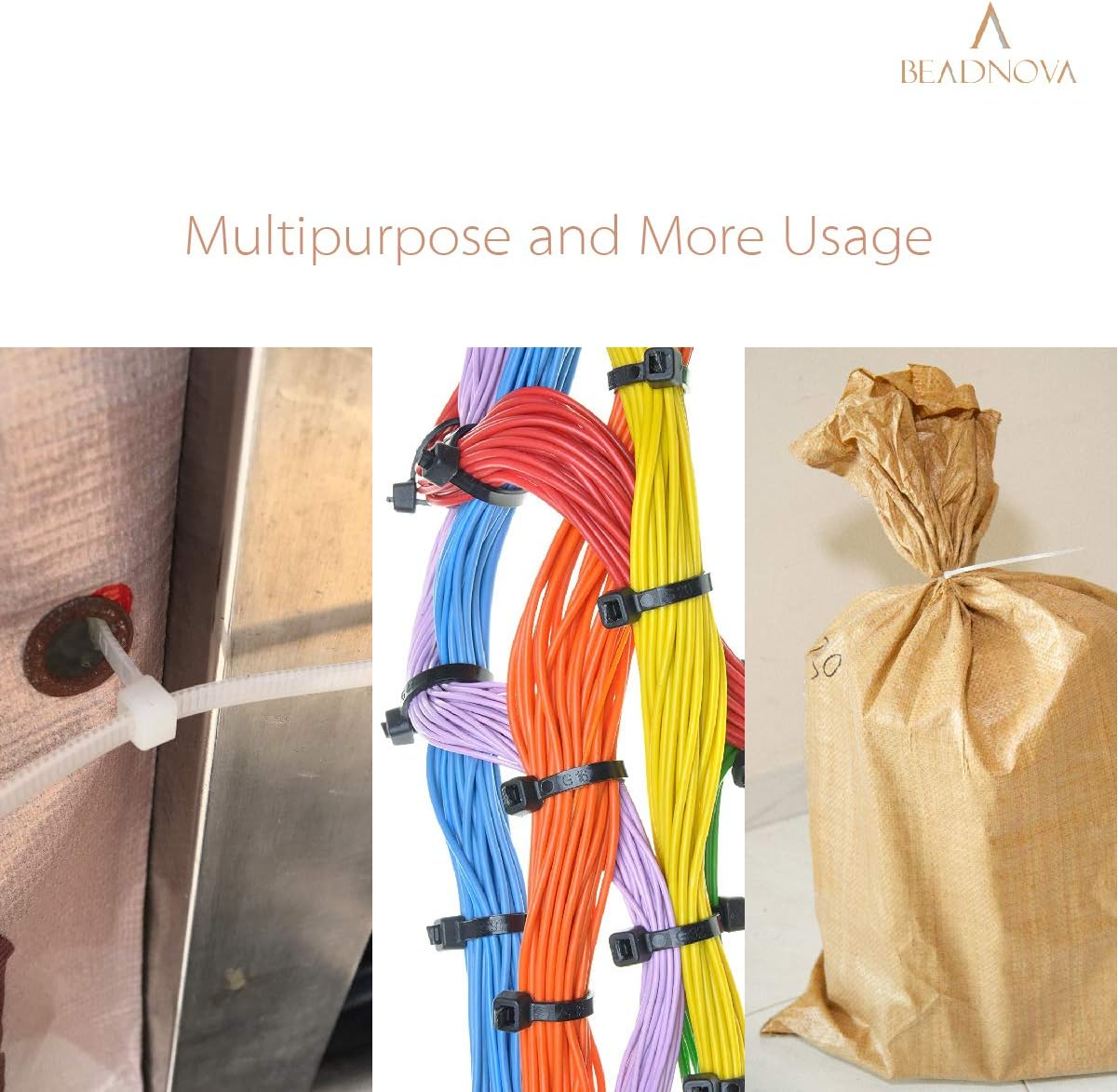 BEADNOVA Cable Tie Wraps Zip Ties Heavy Duty for Cables and Cords(10 Inch, Black, 100Pcs) image number 5