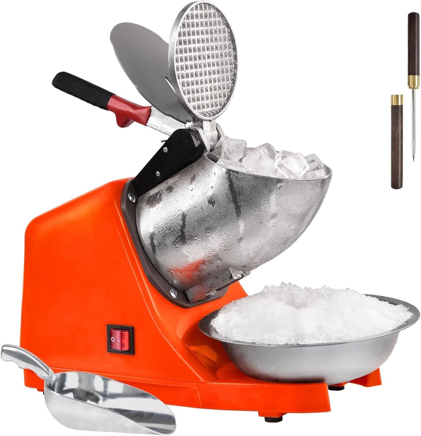 Electric Ice Shaver Machine,With Ice Pick and Scoop,3 Blades of Electric Snow Cone Machine(300W 2200R/Min),Splash Proof Shaved Ice Machine,Ice Crusher Machine for Home Commercial Use (Silver)