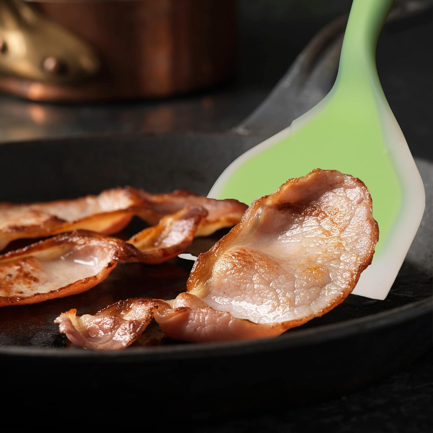 2 Pack Silicone Pancakes Spatula,Wide Pancakes Spatula Turner for Eggs Fish Pizza and Steak Shovel Omelette Spatulas for Nonstick Cookware,Heat Resistant Kitchen Flipper Spatulas for Cooking (GP) - Green And Pink image number 2