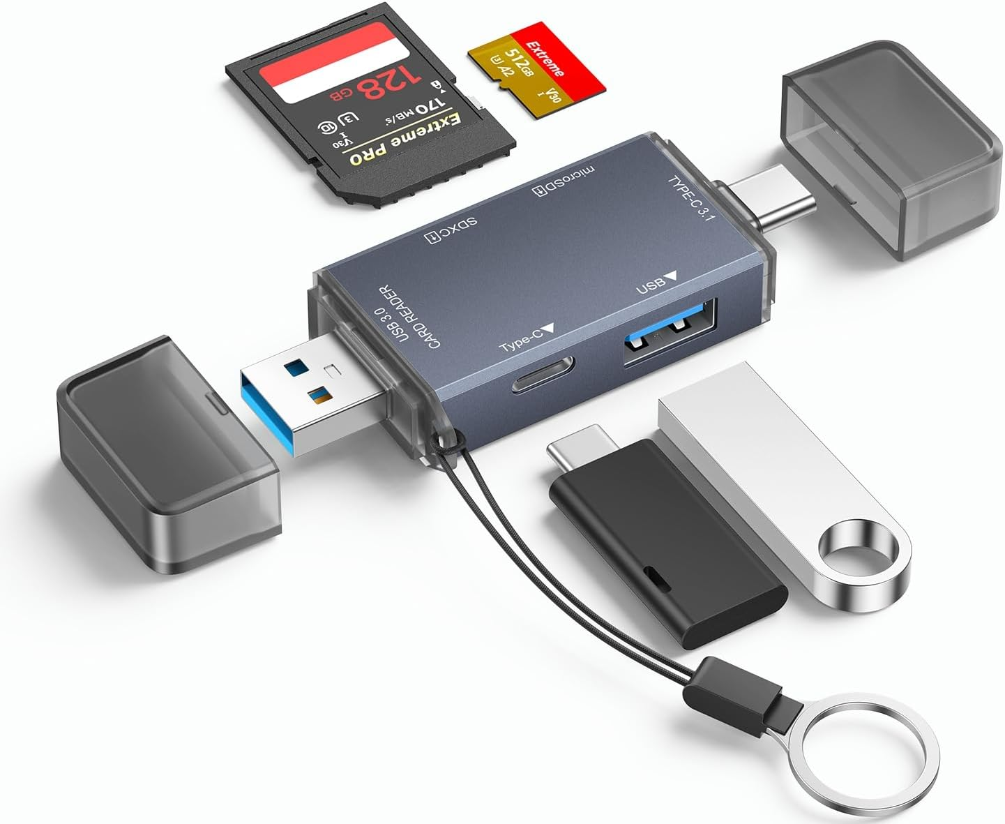 External Memory Card Readers, 6 in 1 USB 3.0 Card Reader, Aluminum Dual Connector USB C SD Card Reader Compact Flash Reader OTG Adapter Supports Tf/Sd/Microsd for Iphone, Laptop,Tablet,Camera Etc. image number 2