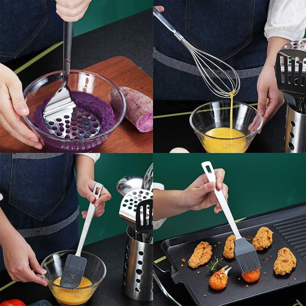 Berglander Stainless Steel Cooking Utensils Set, 13 Pieces Kitchen Utensils Set, Kitchen Tools Set with Utensil Holder Non-Stick and Heat Resistant,Dishwasher Safe, Easy to Clean (13 Packs) image number 5