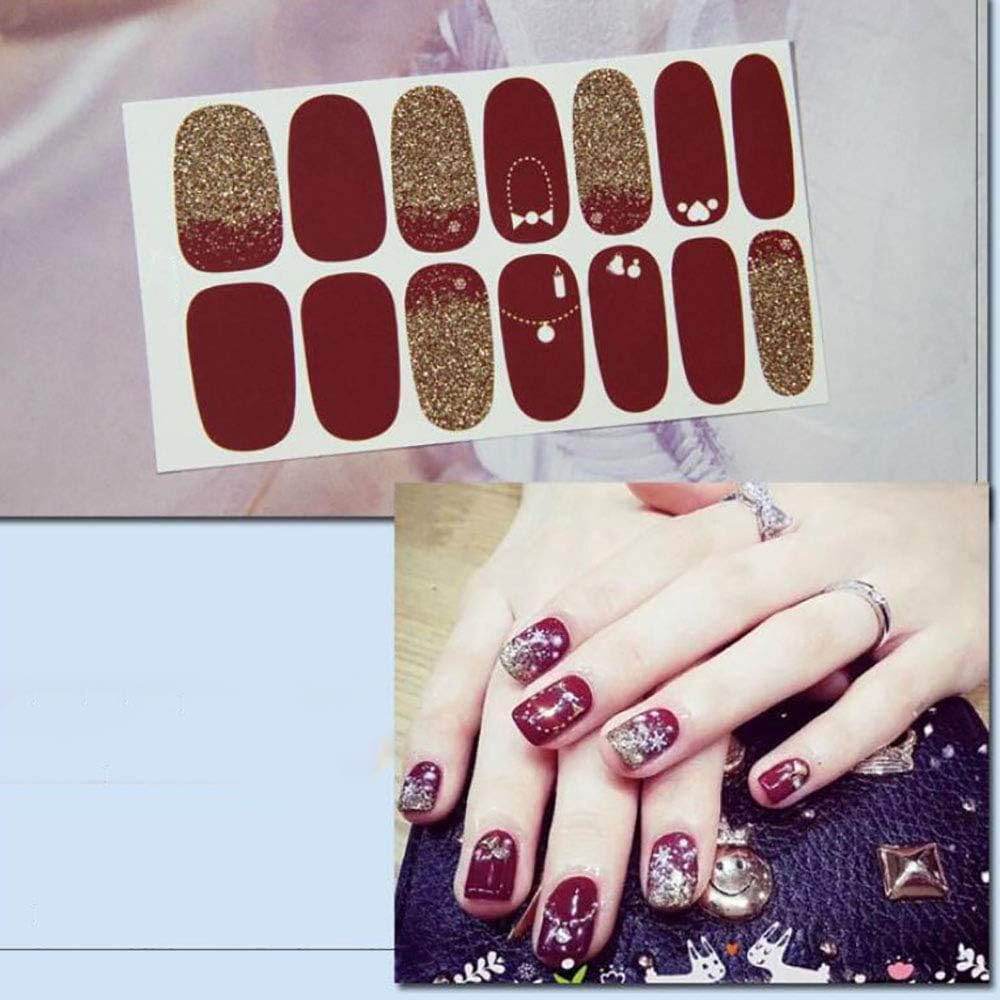 8 Sheets 112 Pieces Nail Stickers Nail Polish Stickers Strips Red Color Shine Full Wraps Nail Art Adhesive Decals image number 2