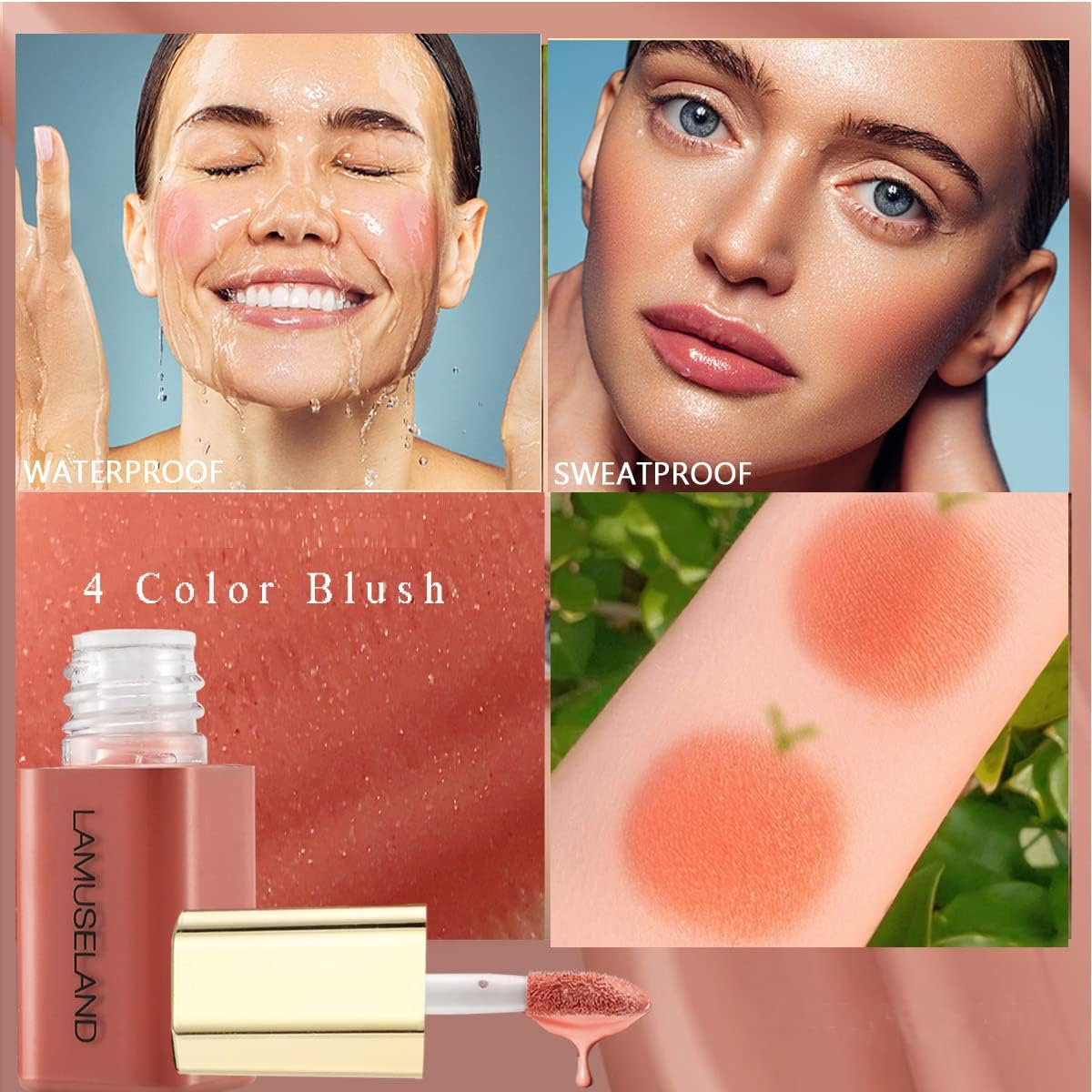 Wimode 4 Colors Liquid Blush for Cheek Makeup Mini Natural Cosmetic Makeup Blush Dewy Finish,Long-Wearing image number 2
