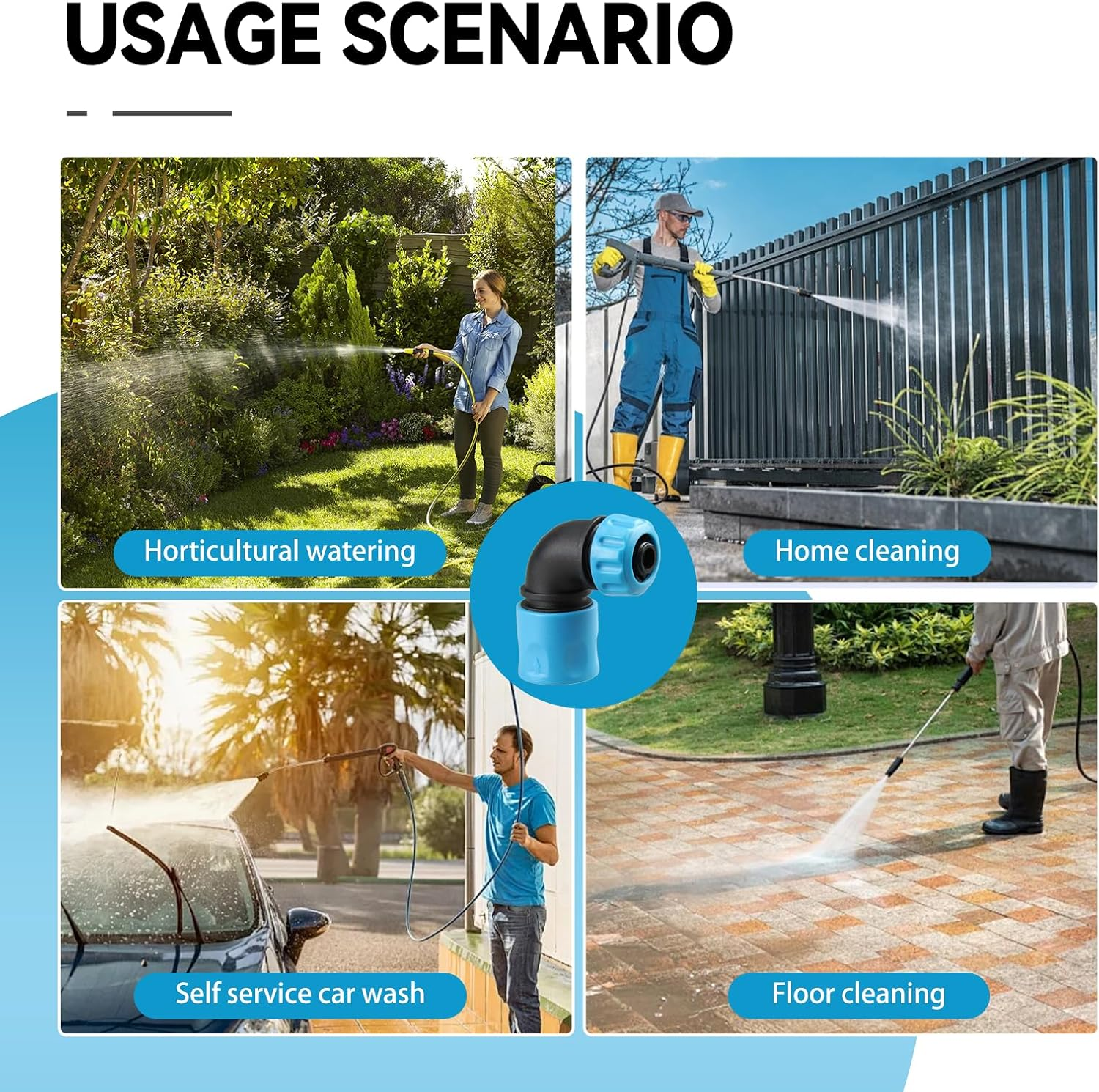 3 Pack 90 Degree Hose Elbow Connector - 1/2 Inch ABS PP TPR Plastic Garden Irrigation Fitting - Compatible with Gardena System, Car Wash & Watering Pipes (Blue) image number 2