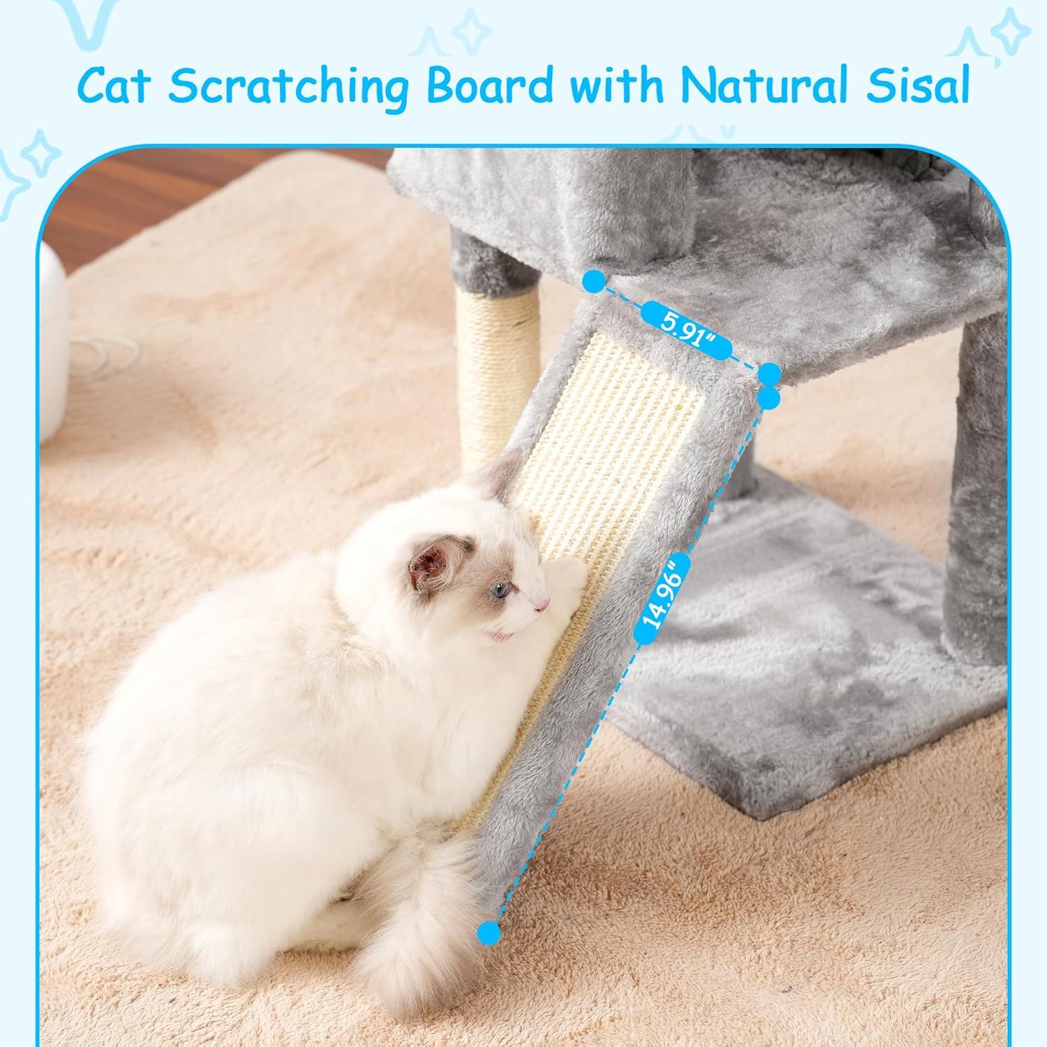 Hey-Brother Cat Tree, 42.5-Inches Cat Tower for Indoor Cats, Plush Multi-Level Kitten Cat Condo with Scratching Post,Ramp, Basket, Spacious Cat Cave, Hanging Ball, Light Gray MPJ007SW image number 5