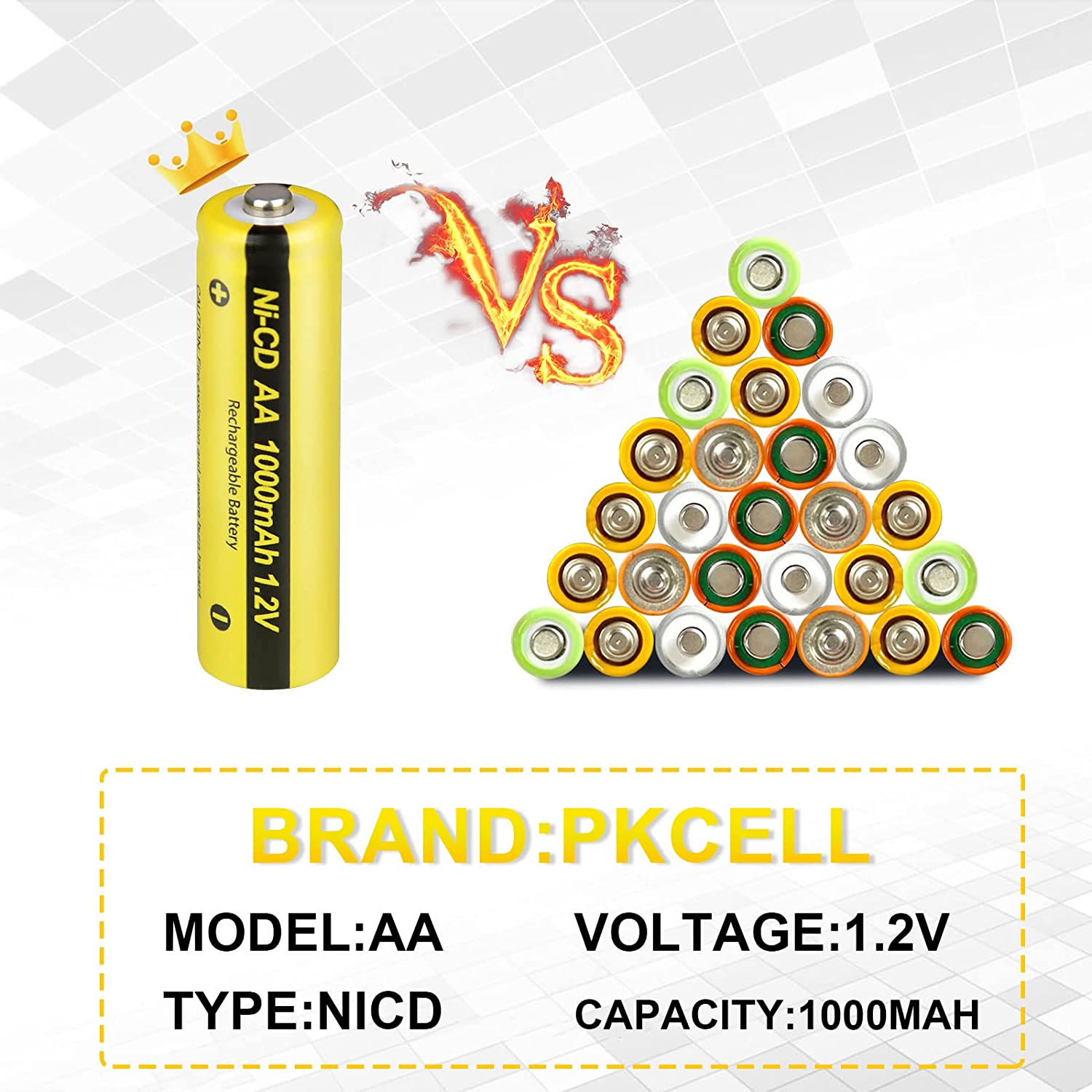 1.2V AA 1000Mah NI-CD Rechargeable Battery Button Top for Garden Landscaping Solar Lights 12Pcs