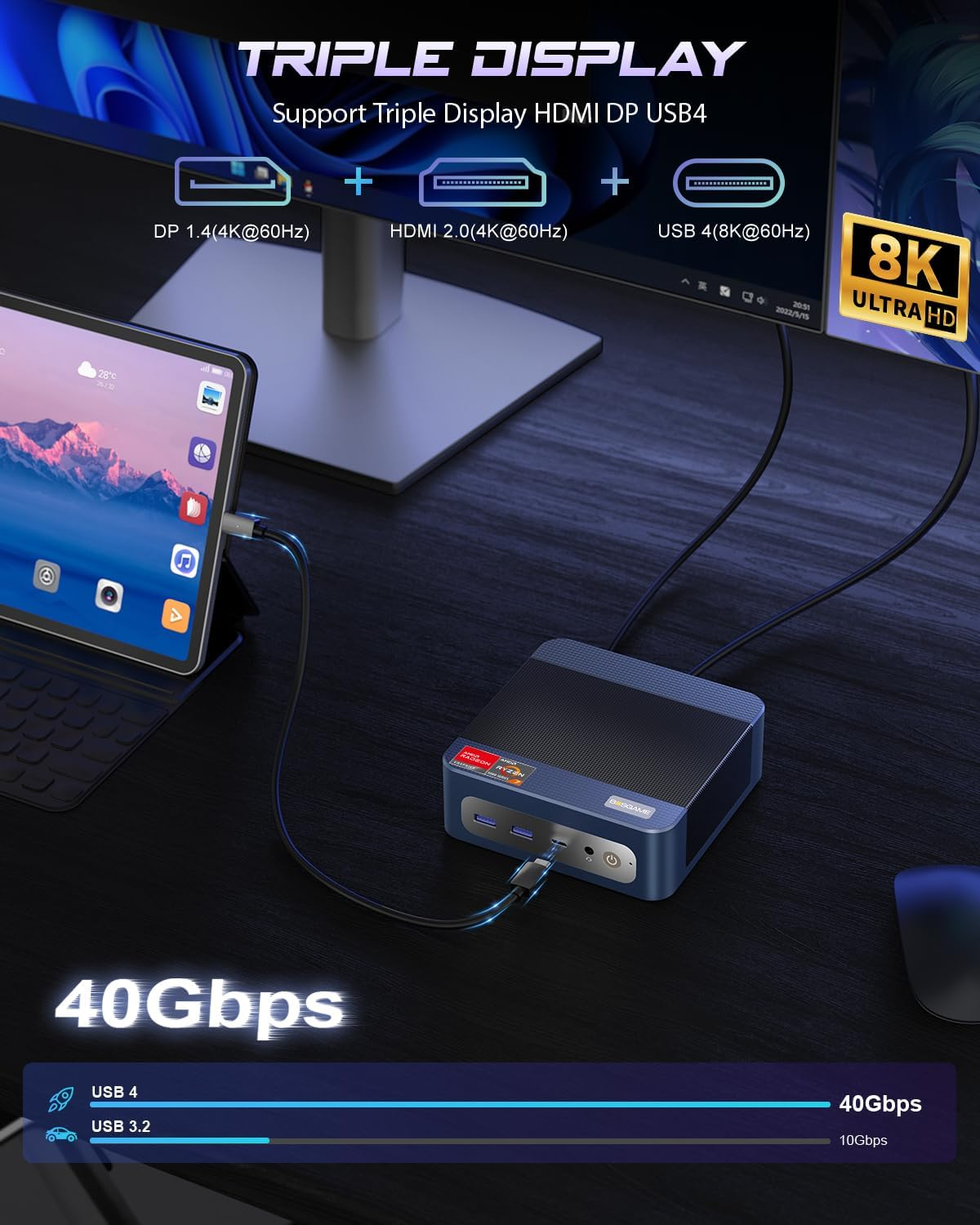 BOSGAME Mini PC Ryzen 5 7640HS (Up to 4.7Ghz, 8C/16T) BOSGAME P3 Mix Mini Desktop Computers DDR5 16GB RAM 512GB M.2 Nvme SSD, Mini PC Windows 11 Pro Dual 2.5G RJ45 LAN, USB 4.0 Wifi 6E USB 3.2