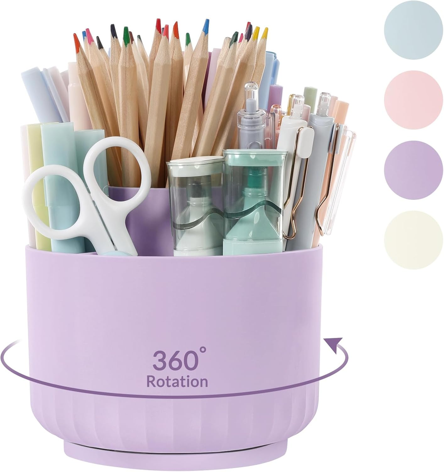 SKYDUE 360 Degree Rotating Desk Organizer, Dual-Purpose Pencil Pen Holder for Desktop, Rotating Desk Pen Organizer with 5 Slots Purple - Blue image number 4