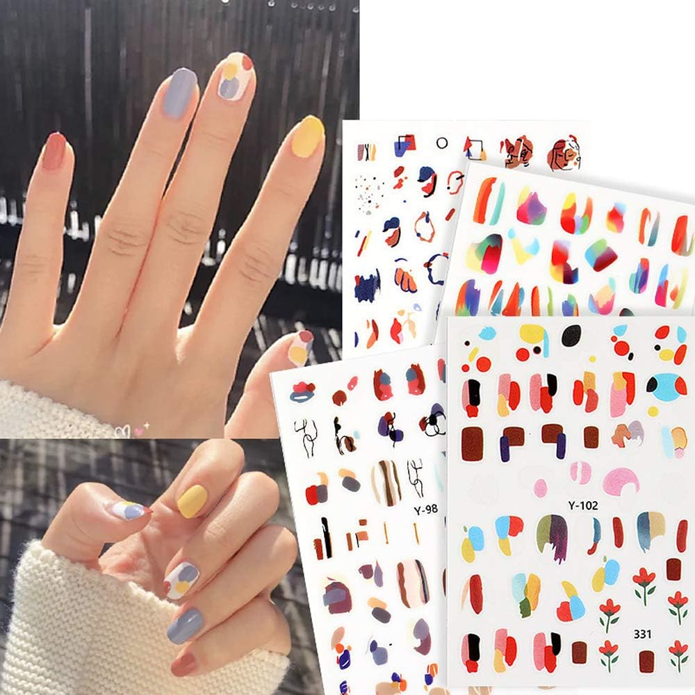 3 Pcs Colorful Nail Stickers Abstract Blurring Exquisite Fried Eggs Strawberry Flower Decal Decoration French Style image number 1