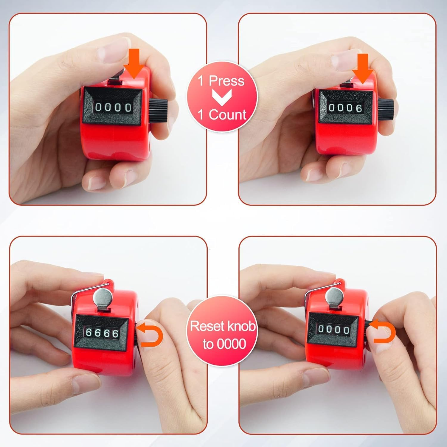 4 Pack Clicker Counter Handheld,Handheld Tally Counter 4 Digit Mechanical Palm Clicker Counter,Round Base Mechanical Palm Click Counter,Event Manual Counting Score with Metal Finger Ring image number 5