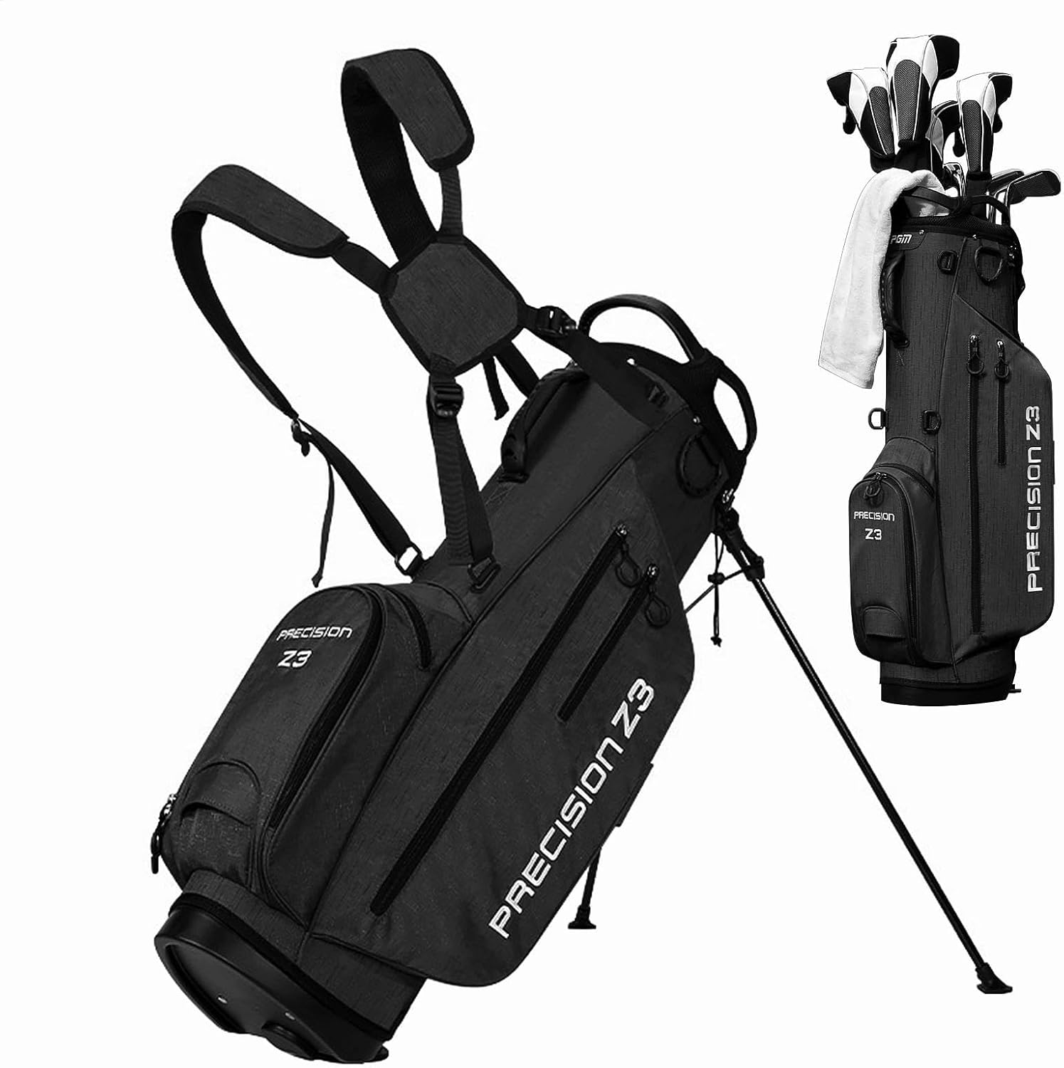 Golf Bag, Portable Golf Bag, Multi-Pocket Golf Bag with Non-Slip Stand, Automatic Adjustable Twofold Shoulder Straps, Removable Straps, Adult Golf Accessories, 11.8X49.2 Inches image number 5