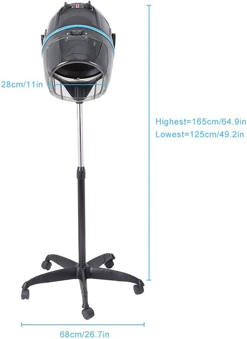 Stand Hair Dryer, 1050W Professional Adjustable Hooded Floor Hair Bonnet Dryer with 5 Omni-Directional Wheels Stable Base for Beauty Salon or Home Use image number 6
