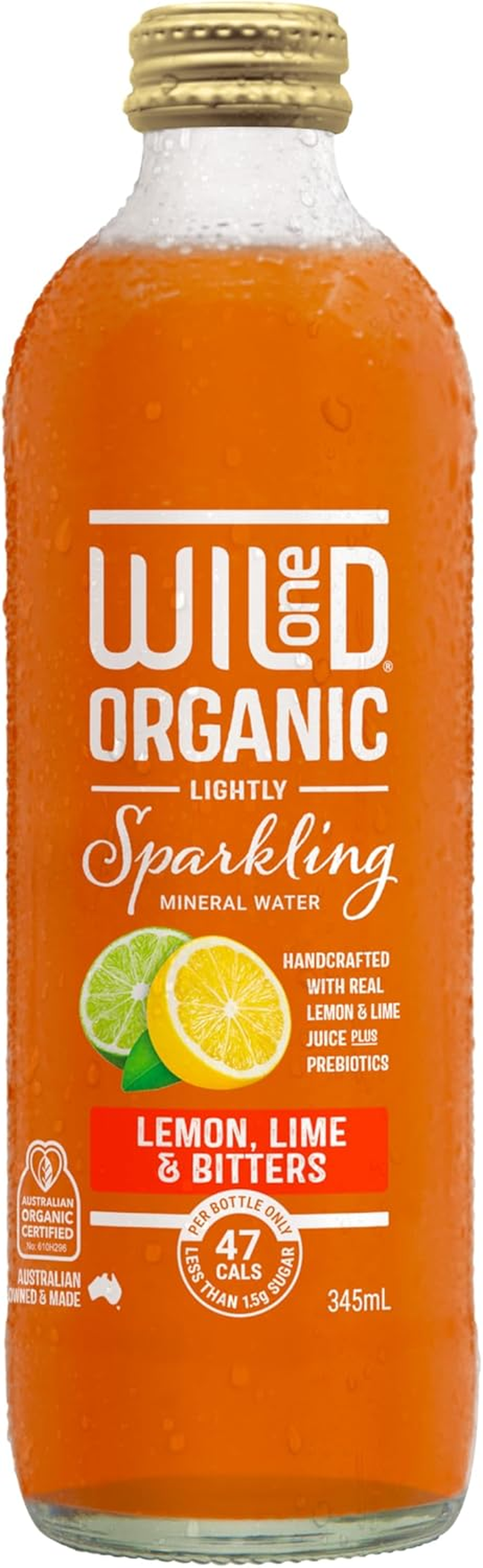 Wild One Organic Lemon, Lime, Bitters Sparkling Mineral Water 12 X 345 Ml