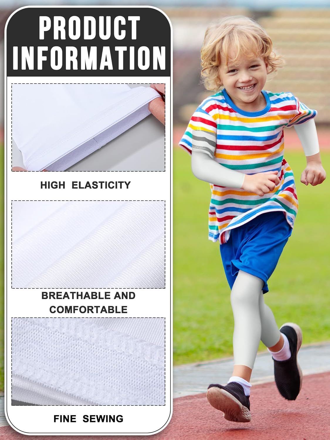 8 Pairs Kids Arm Sleeves and Basketball Leg Sleeves Set Non Slip Long Compression Leg Sleeves for Boys Girls Youth image number 4