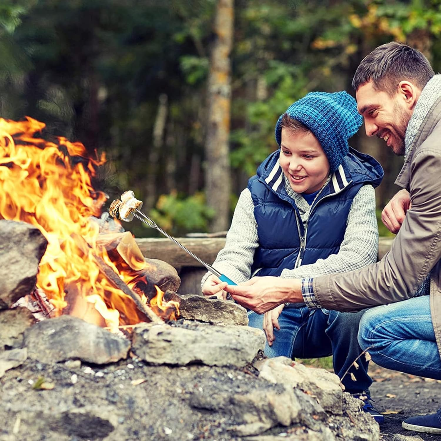 Barbecue Forks-4 Pack Marshmallow Roasting Sticks Extendable Stainless Steel 27 Inch U Shape Hot Dog Fork Marshmallow Toasting Fork with Handle Grilling Skewers for Fire Pit and BBQ Campfire Party image number 2